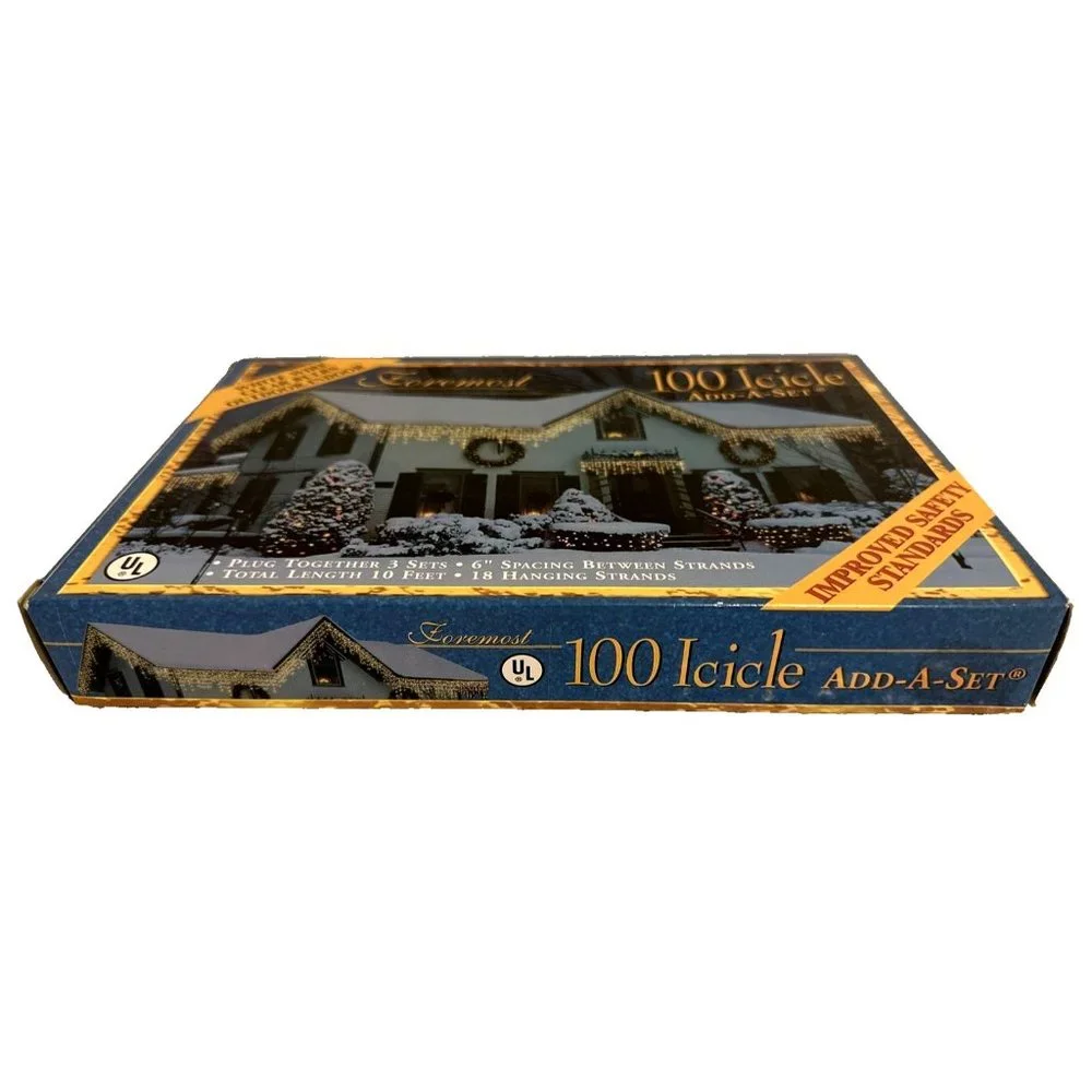 100 Icicle Add-A-Set Foremost Christmas Lights String Outdoor-Indoor NEW IN BOX